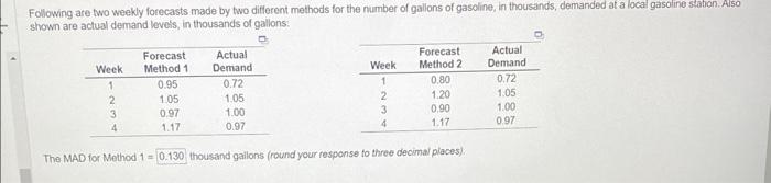Following are two weekly forecasts made by two