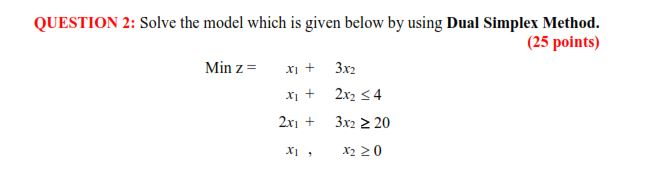 QUESTION 2: Solve the model which is given below