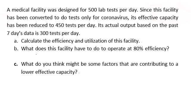 A medical facility was designed for 500 lab tests
