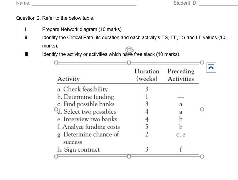 Name: Student ID: Question 2: Refer to the below