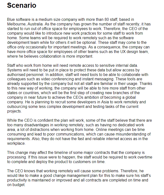 Question: (no plagiarism) (2 para) Scenario Blue