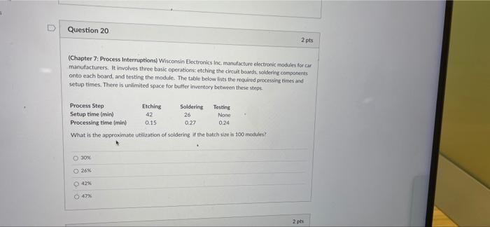 Question 20 2 pts (Chapter 7: Process