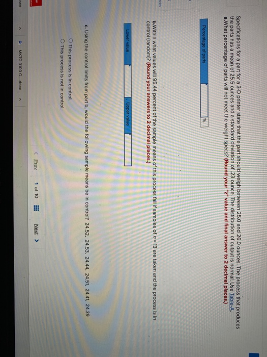 Specifications for a part for a 3-D printer state