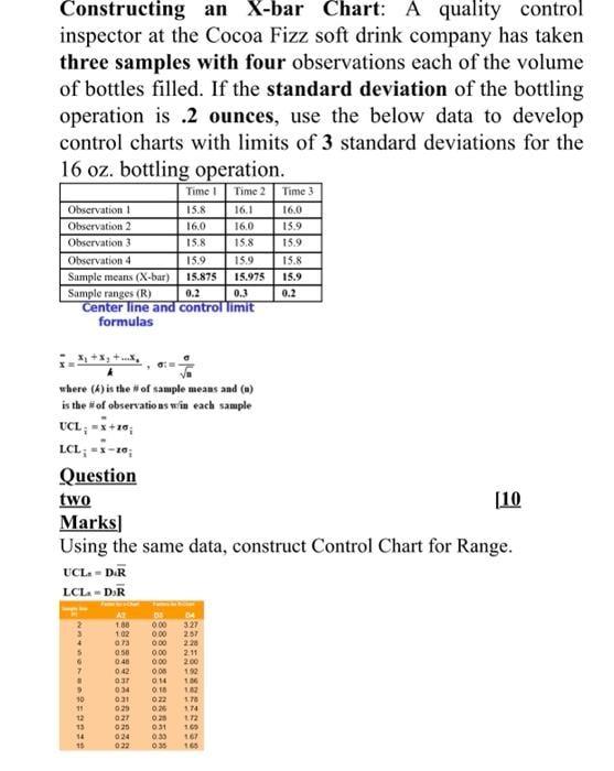 answer question 2 Constructing an X-bar Chart: A