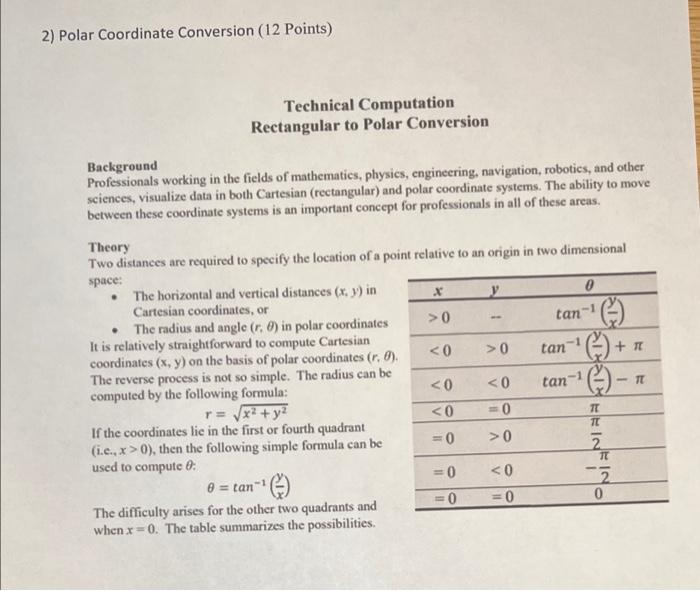 2) Polar Coordinate Conversion (12 Points)