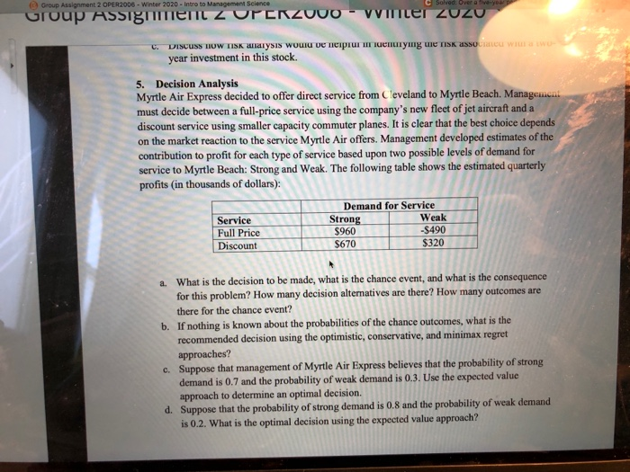 Group Assignment 2 OPER2006 - Winter 2020 - Intro