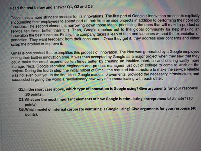 Read the text below and answer Q1, Q2 and Q3