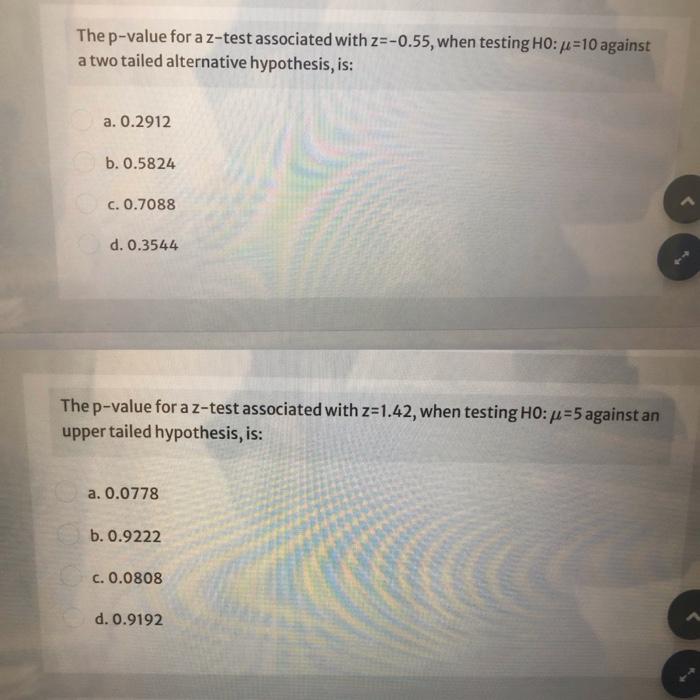 The p-value for a z-test associated with z=-0.55,