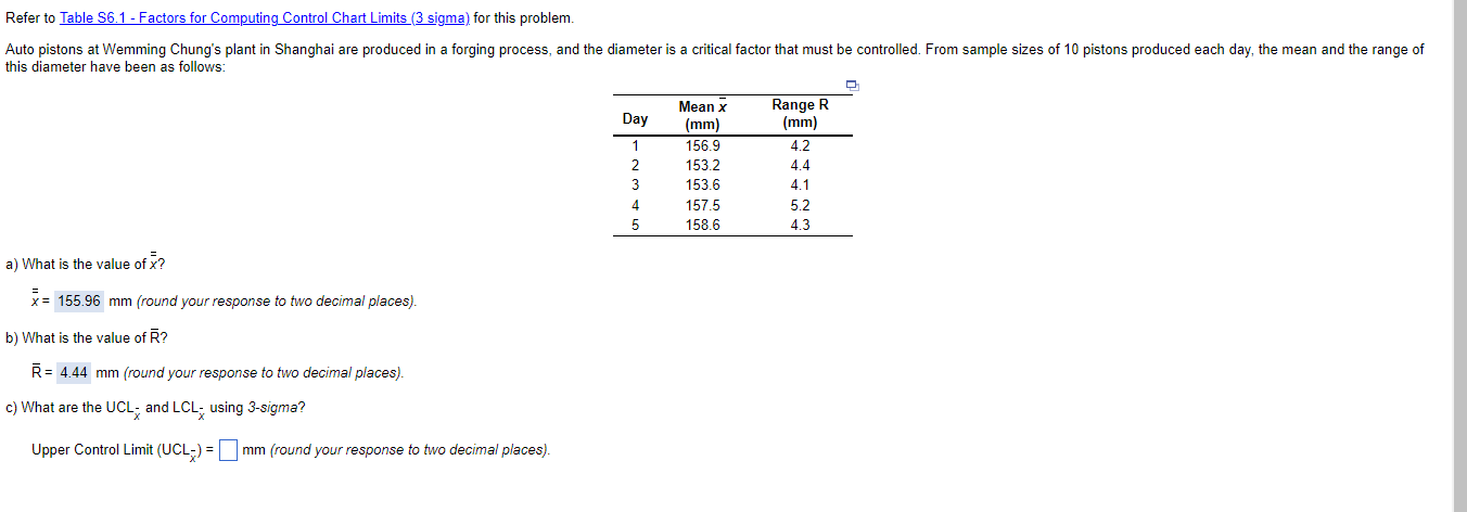 Refer to Table 56.1 - Factors for Computing