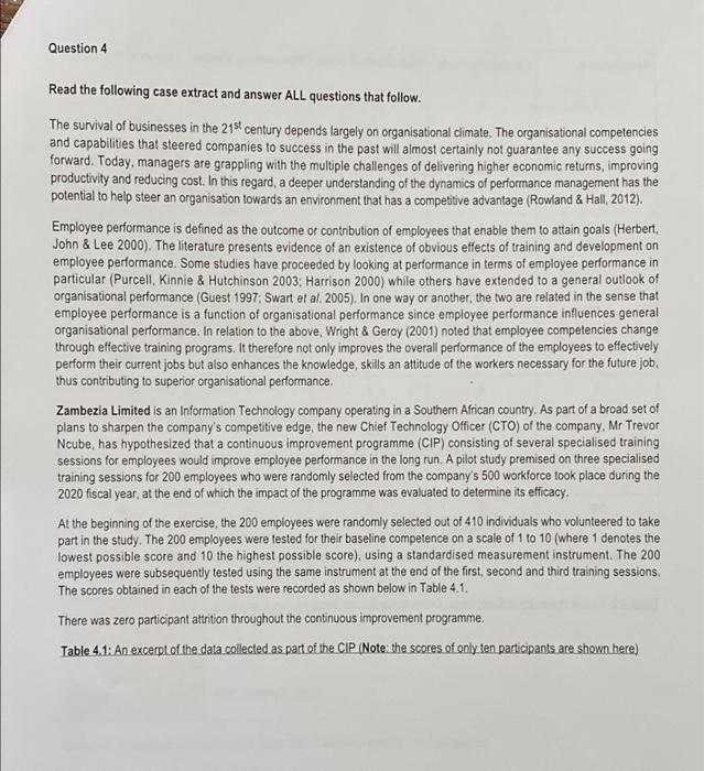 Question 4 Read the following case extract and