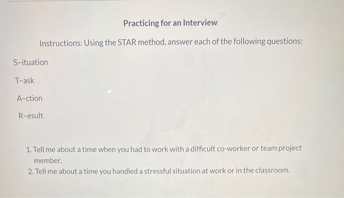 Practicing for an Interview Instructions: Using