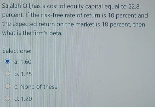 Salalah Oil has a cost of equity capital equal to