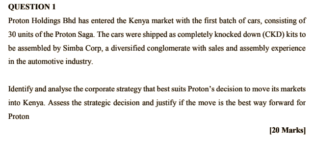 Strategic Management QUESTION 1 Proton Holdings