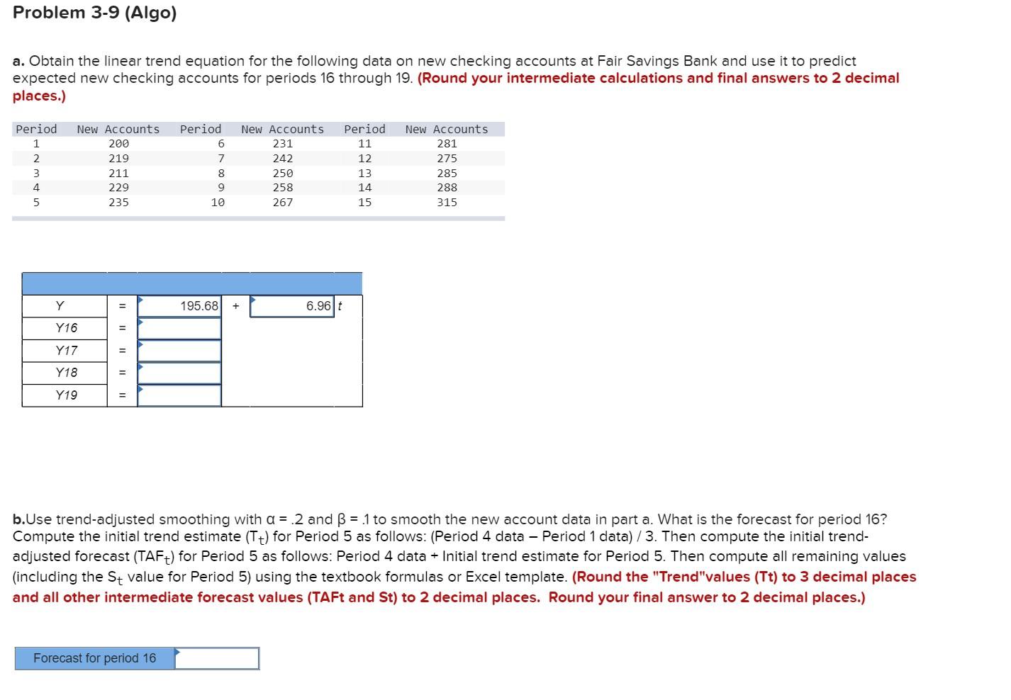 Problem 3-9 (Algo) a. Obtain the linear trend