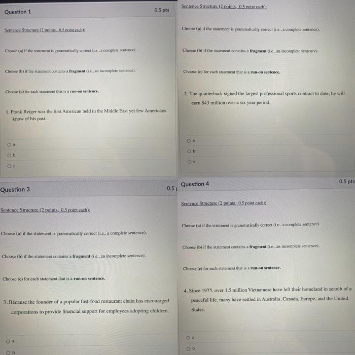 Sentence Structure points.0.5.pintech Question 1