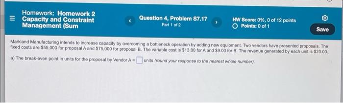 Homework: Homework 2 Capacity and Constraint