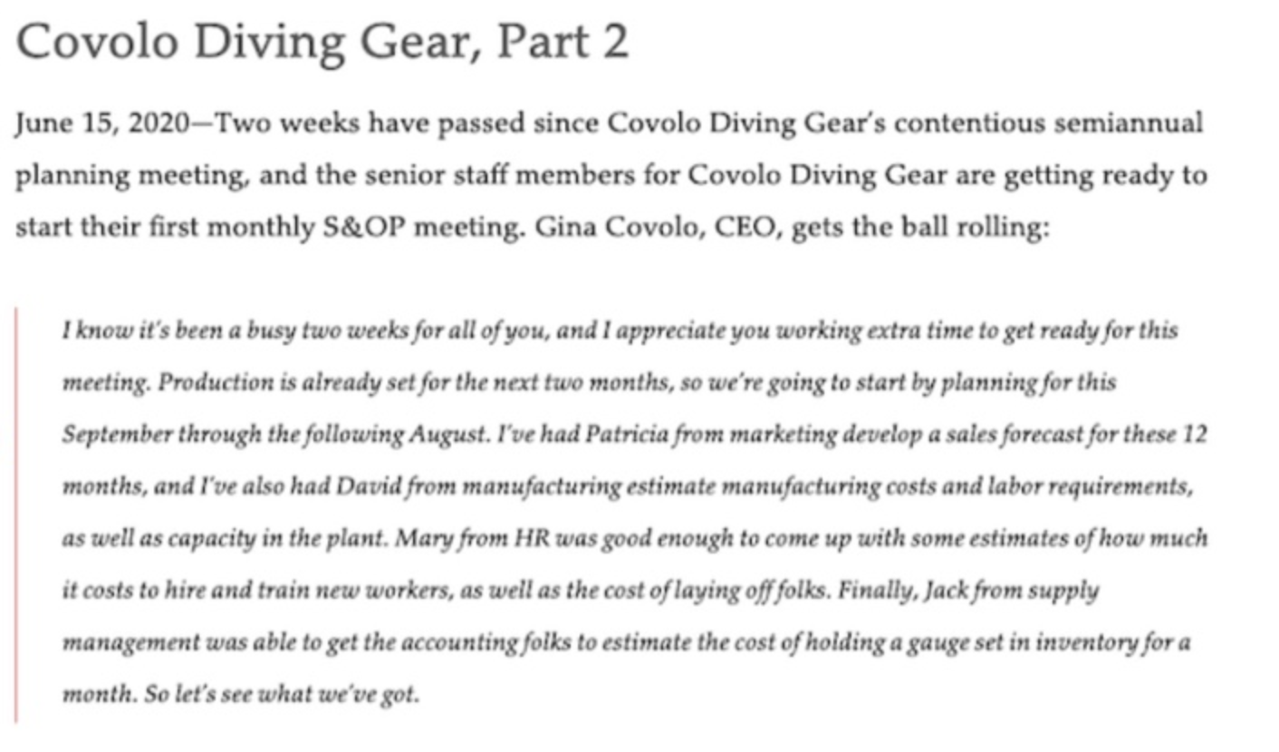 Develop a Chase production plan for Covolo Diving