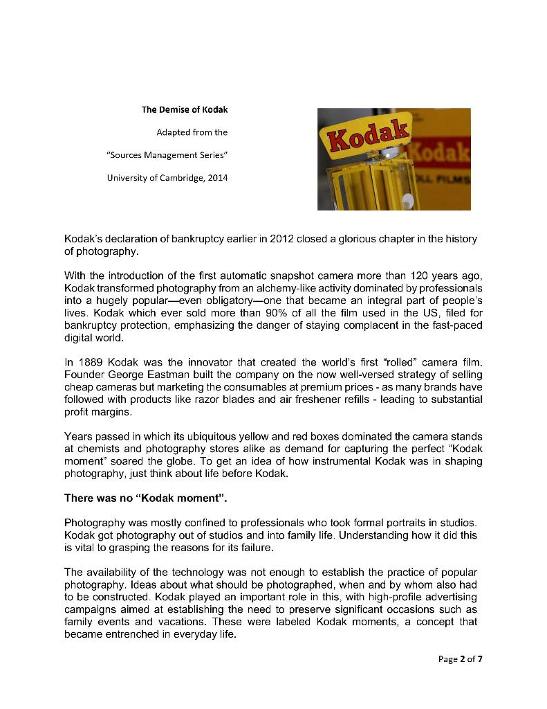 The Demise of Kodak Adapted from the Kodak