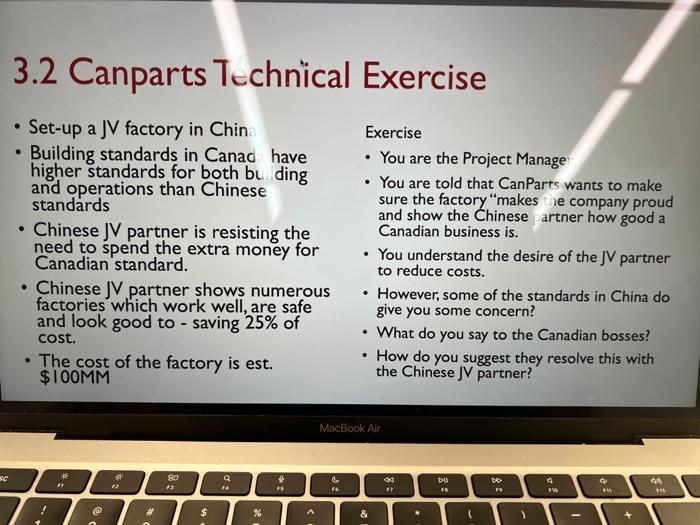 3.2 Canparts Technical Exercise Exercise You are
