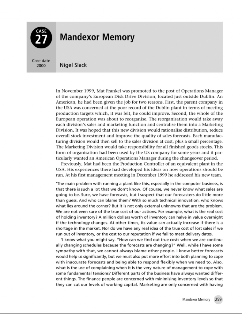 Case Study: MANDEXOR MEMORY QUESTIONS: 1 What