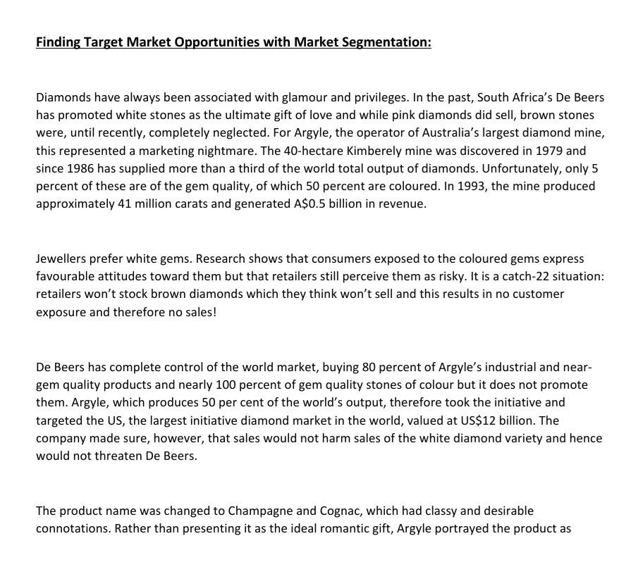 I need unique answers Finding Target Market