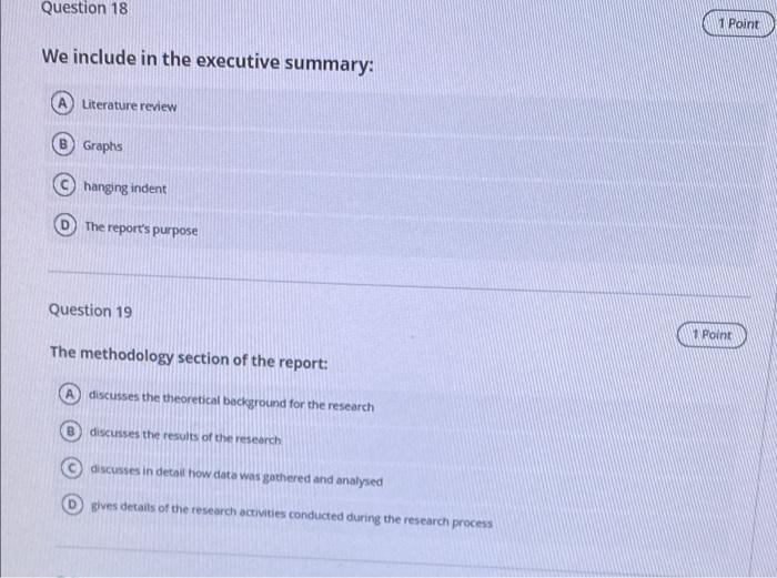 Question 18 1 Point We include in the executive
