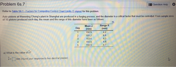 Problem 6s.7 Question Help Refer to Table S6 1 -