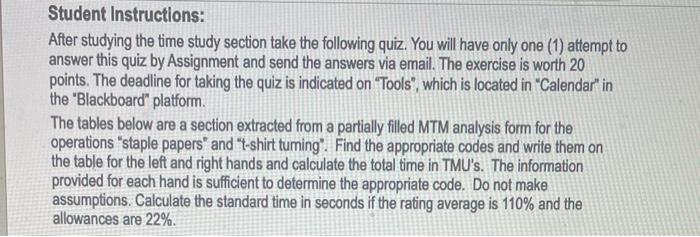 Student Instructions: After studying the time
