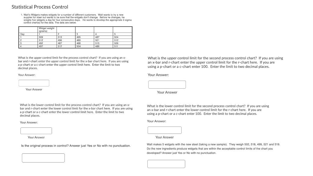 Statistical Process Control 1. Wall's Widgets