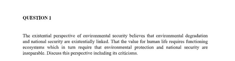 ENERGY & ENVIRONMENTAL SECURITY QUESTION QUESTION
