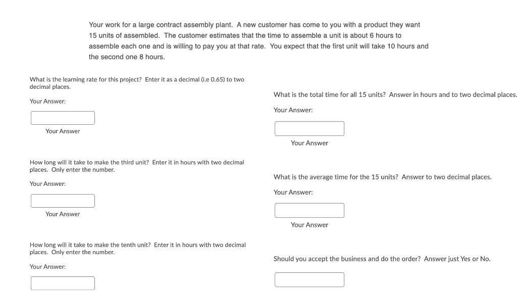 Your work for a large contract assembly plant. A