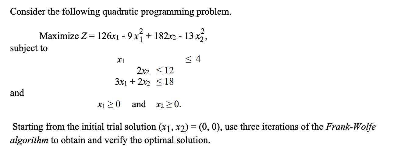 Consider the following quadratic programming