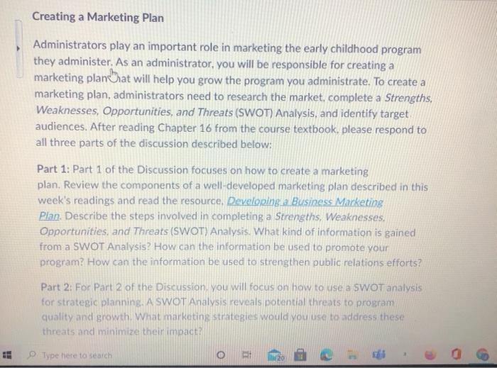 Creating a Marketing Plan Administrators play an