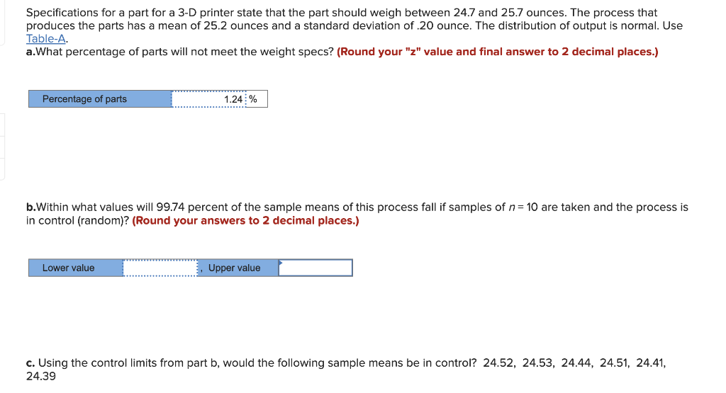 Specifications for a part for a 3-D printer state