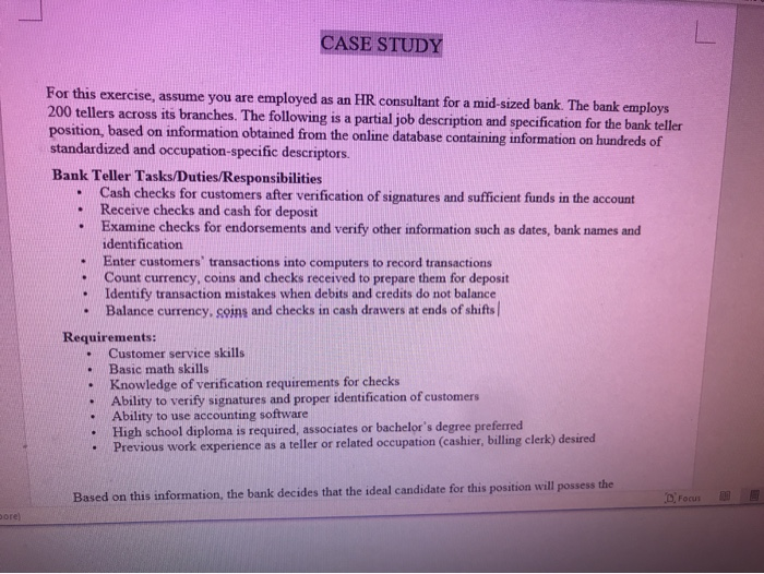 CASE STUDY . . For this exercise, assume you are