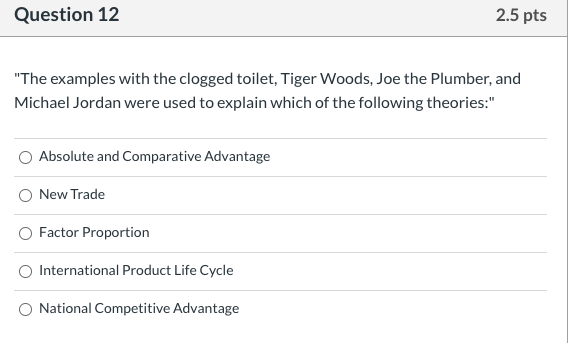 Question 12 2.5 pts "The examples with the