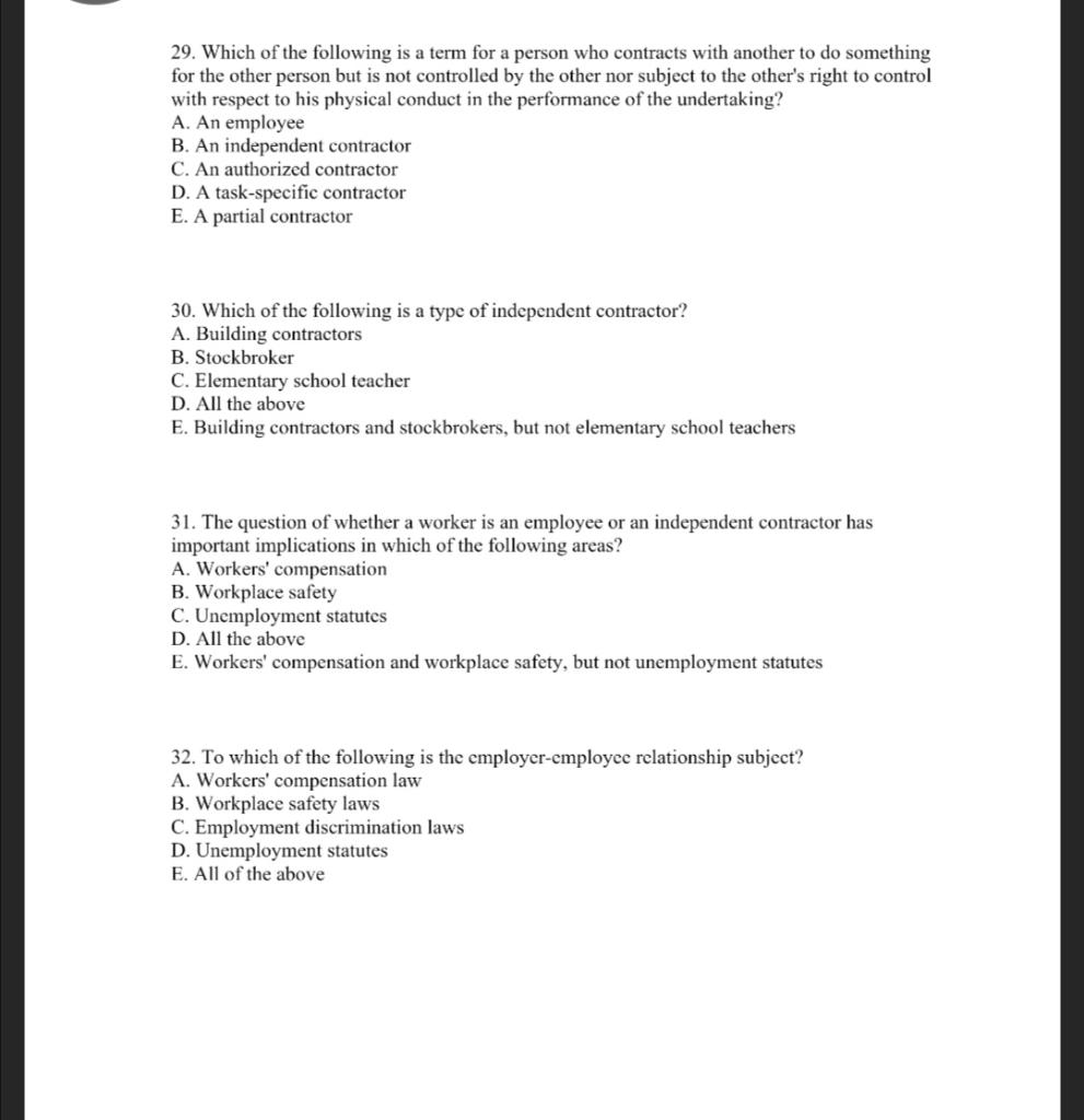 29. Which of the following is a term for a person