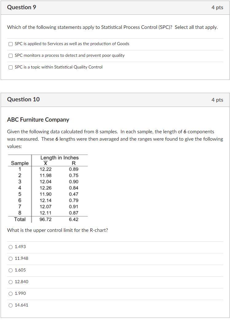 Question 9 4 pts Which of the following