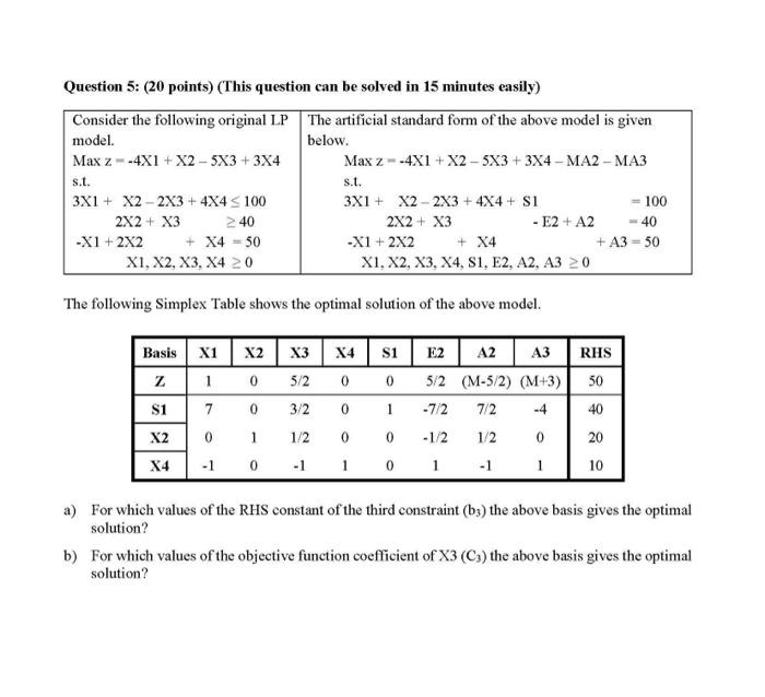 Question 5: (20 points) (This question can be