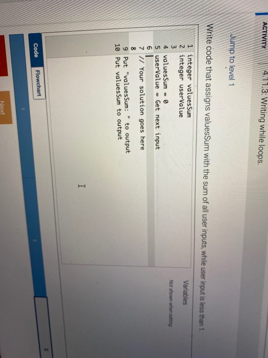 ACTIVITY 4.11.3: Writing while loops. Jump to