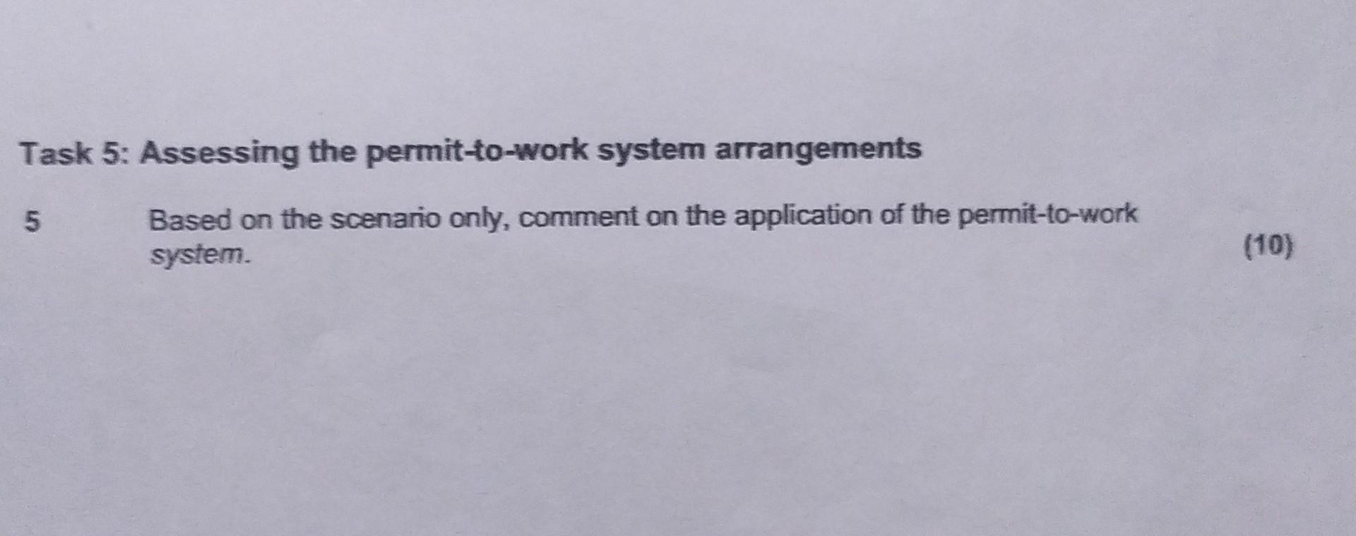 Task 5: Assessing the permit-to-work system