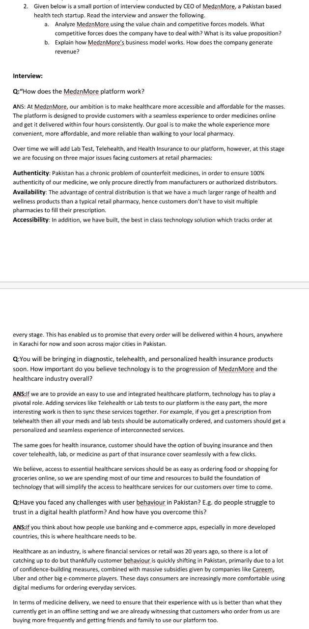 a 2. Given below is a small portion of interview