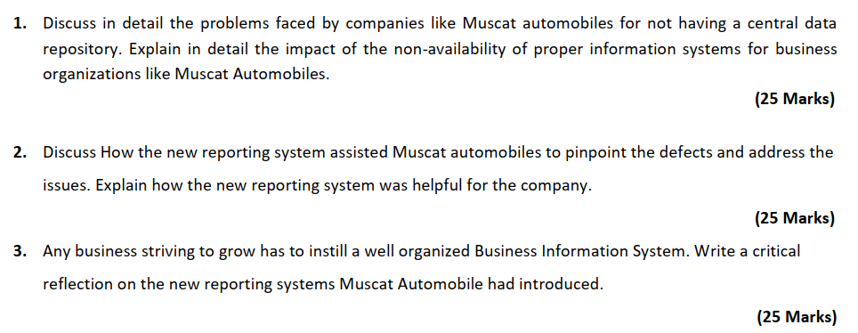 Task 2: The Case Study Muscat Automobiles (MA)