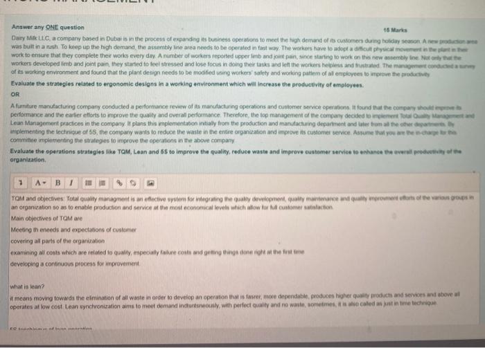 16 Mars Answer any ONE question Dairy Mak C, a