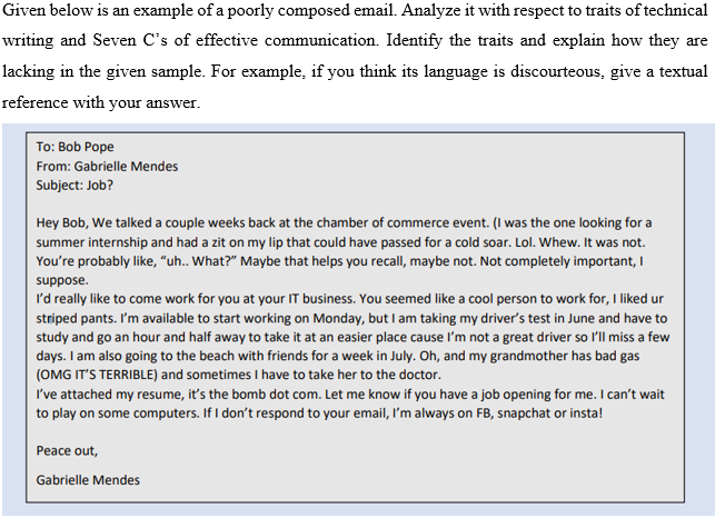 Given below is an example of a poorly composed