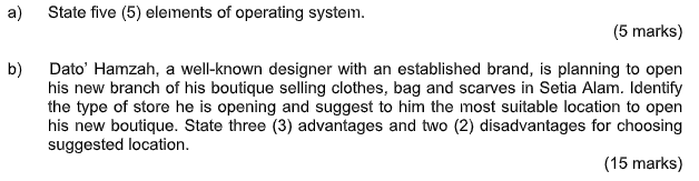 a) b) State five (5) elements of operating