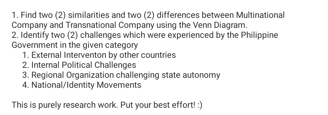 1. Find two (2) similarities and two (2)