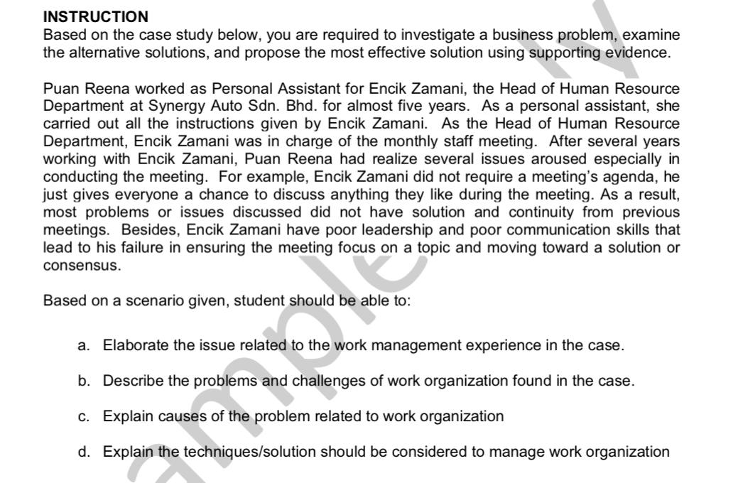 INSTRUCTION Based on the case study below, you