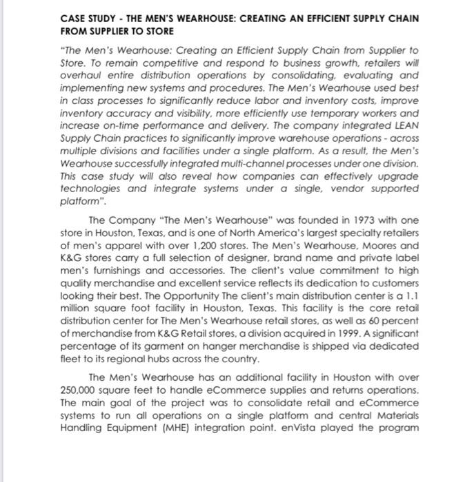 case study CASE STUDY - THE MEN'S WEARHOUSE: