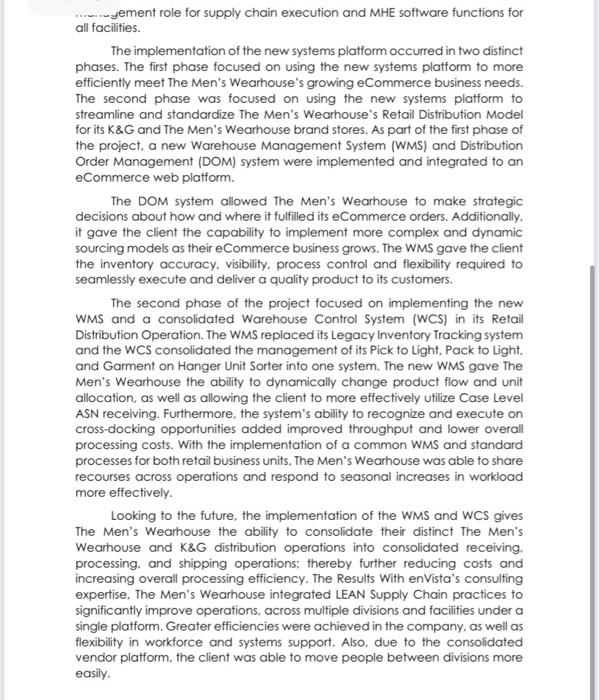 case study CASE STUDY - THE MEN'S WEARHOUSE: